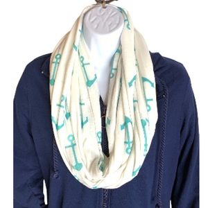 Anchor Infinity Scarf White Aqua Green